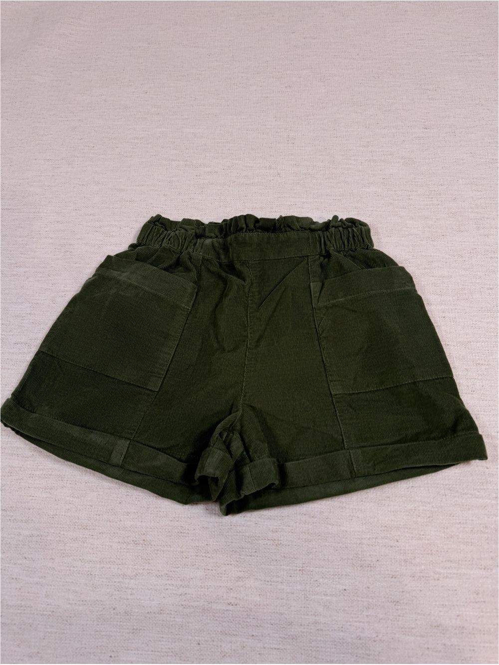 Crewcuts Girls' pull-on short in wide-wale corduroy olive green patch pockets